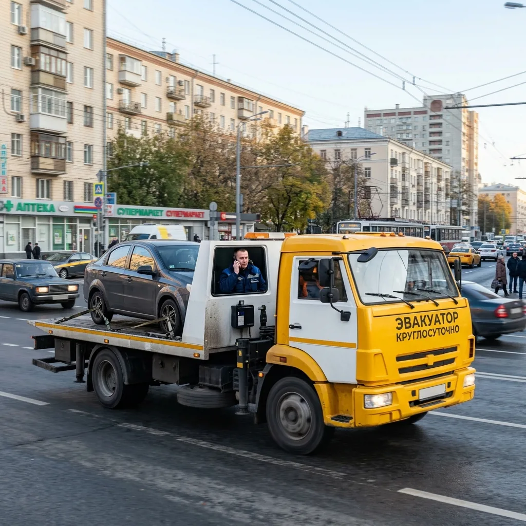 Эвакуатор быстро прибывает на место вызова в Москве