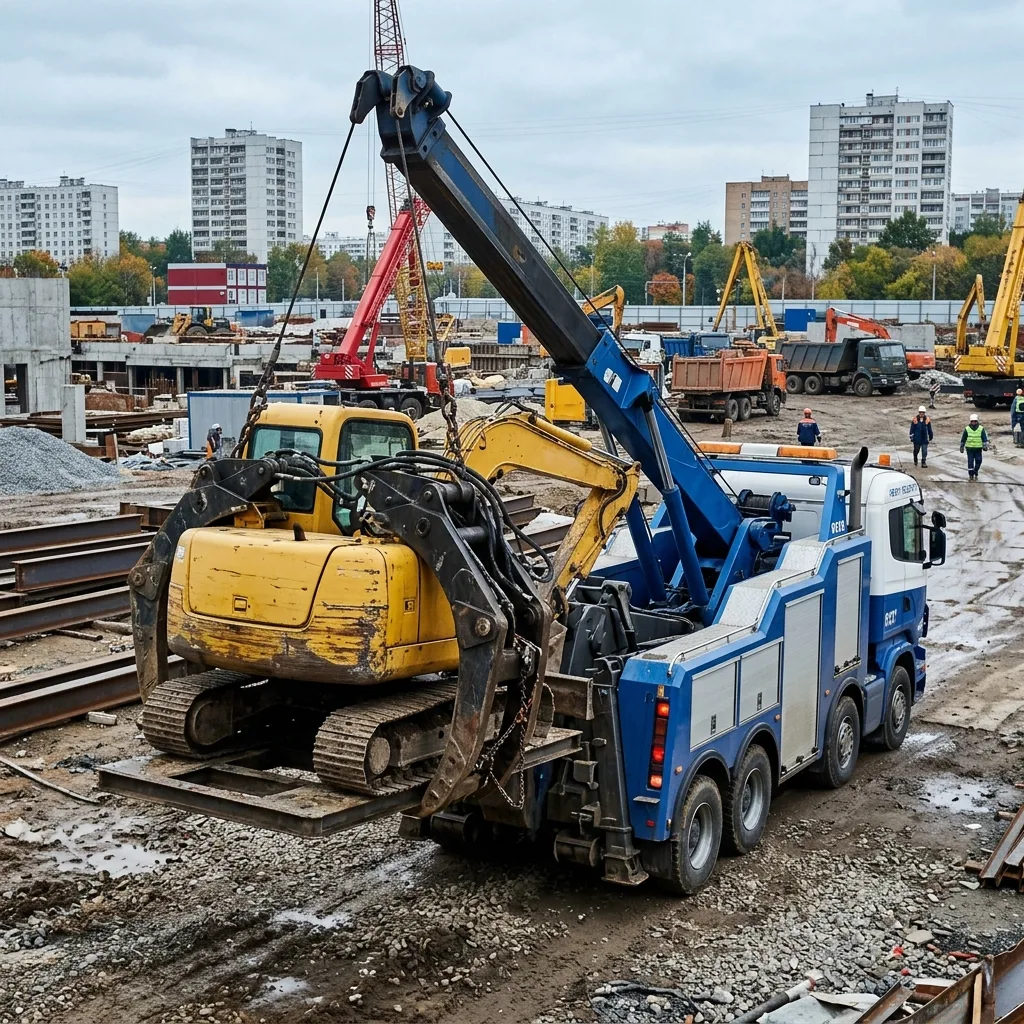 Кейс перевозки мини-экскаватора эвакуатором с частичной погрузкой в Московской области