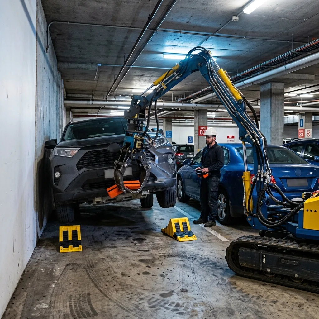 Эвакуация автомобиля с заблокированными колёсами манипулятором